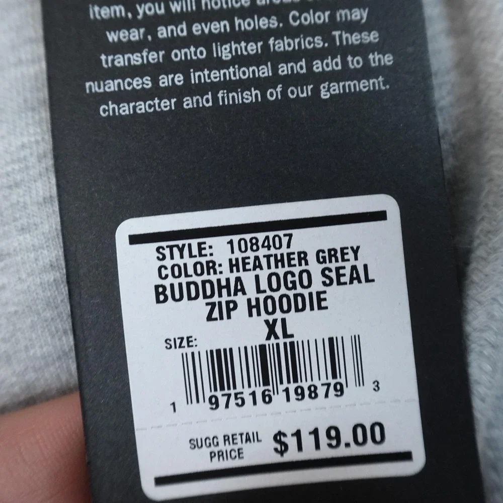 NEW True Religion Hoodie Mens XL Gray Full Zip Fleece Sweatshirt Buddha Jacket